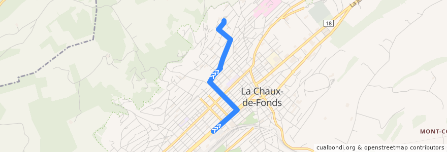 Mapa del recorrido Bus 310 de la línea  en La Chaux-de-Fonds.