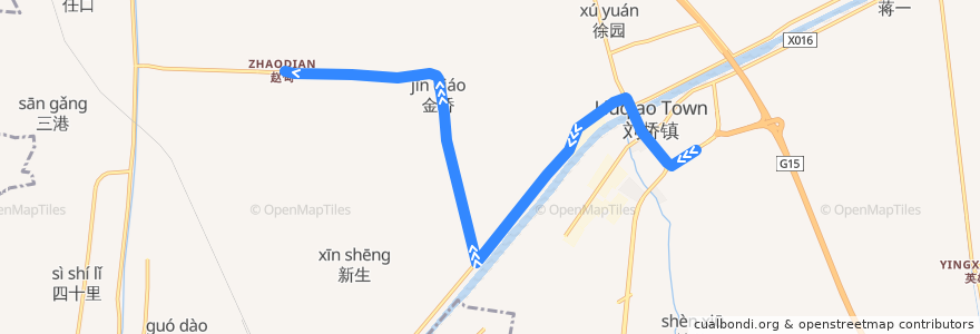 Mapa del recorrido 393路: 刘桥公交停车场 => 赵甸 de la línea  en 通州区.