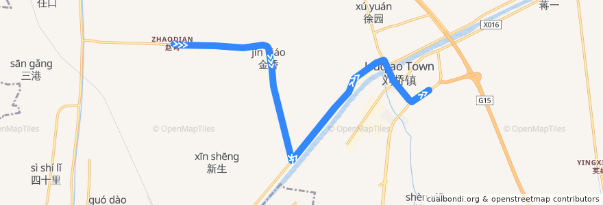 Mapa del recorrido 393路: 赵甸 => 刘桥公交停车场 de la línea  en Tongzhou.