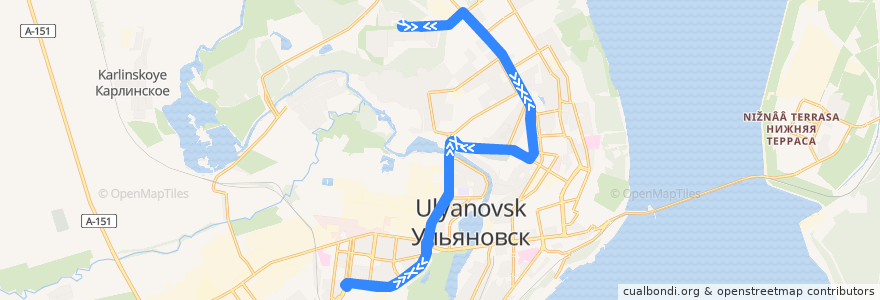 Mapa del recorrido Трамвай № 15: Октябрьская — Огни Севера de la línea  en городской округ Ульяновск.