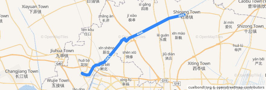 Mapa del recorrido 291路: 石港公交回车场 => 平潮客运站 de la línea  en 通州区.