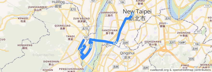 Mapa del recorrido 新北市 F501 樹林-板橋 (返程) de la línea  en Nouveau Taipei.