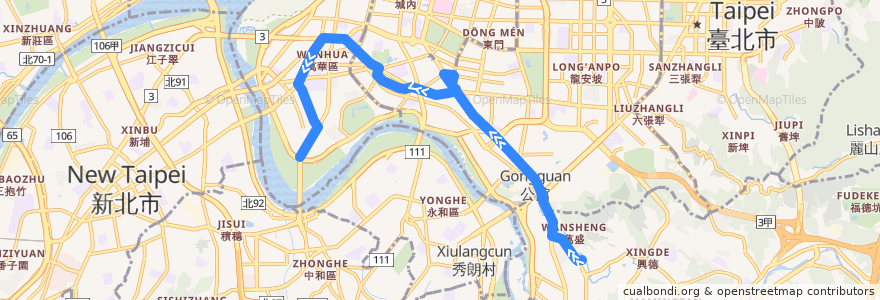 Mapa del recorrido 臺北市 藍28 興隆-東園(往程) de la línea  en 台北市.