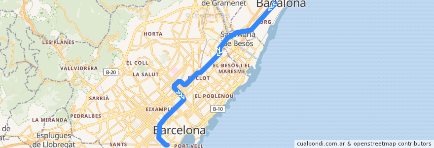 Mapa del recorrido L2: Badalona Pompeu Fabra => Paral·lel de la línea  en Barcelonès.