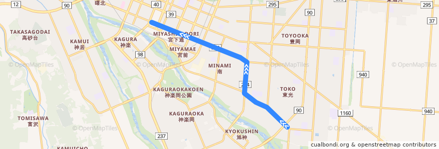 Mapa del recorrido [11]東光1丁目線 de la línea  en 旭川市.