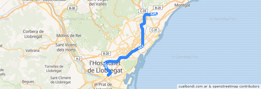 Mapa del recorrido L1: Fondo => Hospital de Bellvitge de la línea  en Barcelonès.