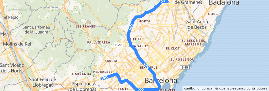 Mapa del recorrido L3: Trinitat Nova => Zona Universitària de la línea  en Barcelona.