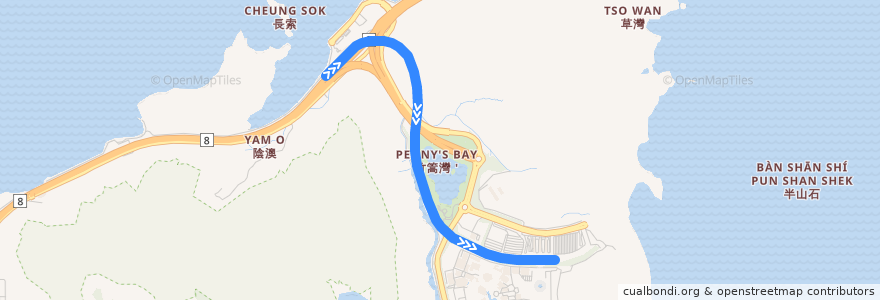 Mapa del recorrido 港鐵迪士尼綫 (下) MTR Disneyland Resort Line (南行 Southbound) de la línea  en 荃灣區 Tsuen Wan District.