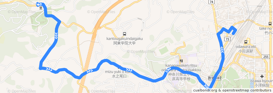 Mapa del recorrido 箱根登山バス　箱71系統 de la línea  en Odawara.