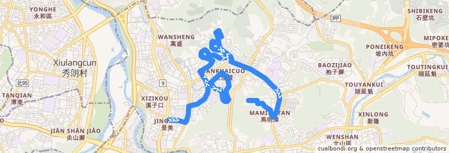 Mapa del recorrido 臺北市 市民小巴5 興得閱覽室-捷運景美站 (返程) de la línea  en 文山區.