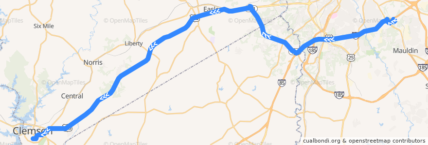 Mapa del recorrido Clemson Commuter to Clemson de la línea  en Süd-Carolina.