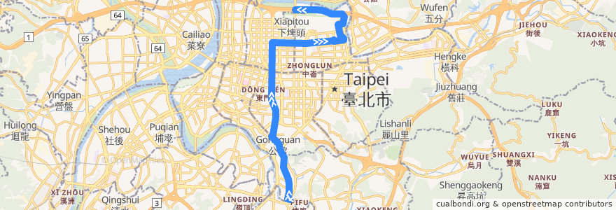 Mapa del recorrido 臺北市 505 撨遠街-景美 (返程) de la línea  en Taipeh.