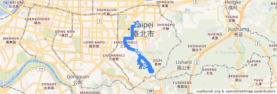 Mapa del recorrido 臺北市 藍5 吳興街-捷運市政府 (返程) de la línea  en 信義區.