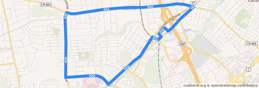 Mapa del recorrido NJTB - 801 - AM de la línea  en Edison.