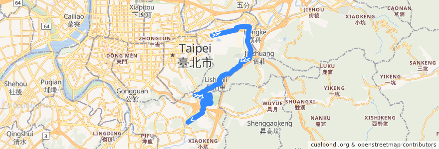 Mapa del recorrido 臺北市 小12 捷運昆陽站-貓纜動物園站 (往程) de la línea  en Taipéi.