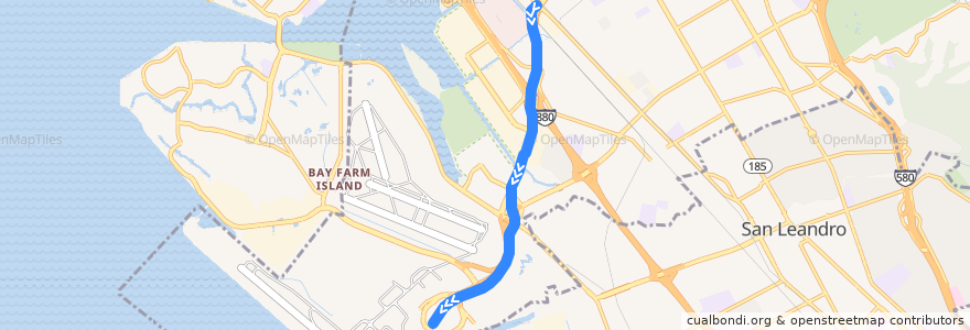 Mapa del recorrido BART Beige Line: Coliseum => OAK Airport de la línea  en 奥克兰/奧克蘭/屋崙.