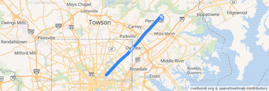 Mapa del recorrido Express Bus 115: Paca Street de la línea  en Maryland.