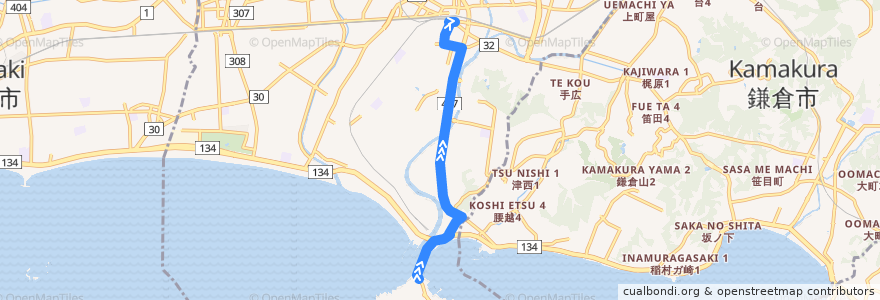 Mapa del recorrido 江ノ電バス　F3　江ノ島⇒藤沢駅 de la línea  en 藤沢市.