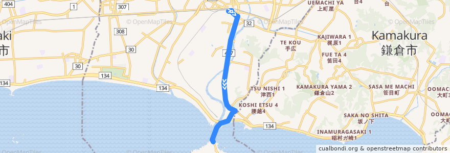 Mapa del recorrido 江ノ電バス　F3　藤沢駅⇒江ノ島 de la línea  en 藤沢市.