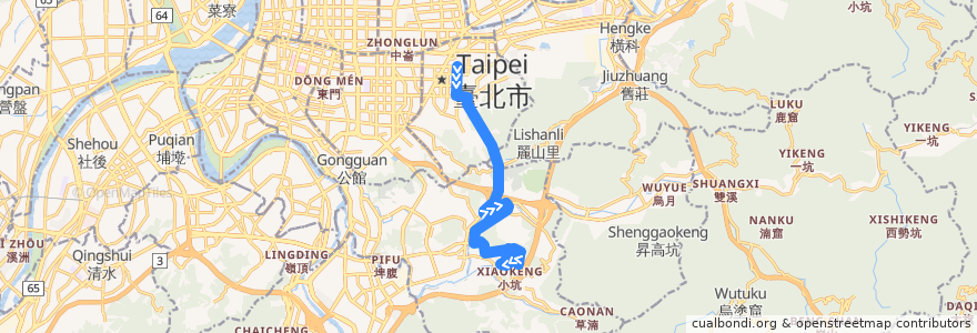 Mapa del recorrido 臺北市 棕21 政大里-捷運市政府站(返程) de la línea  en Taipéi.