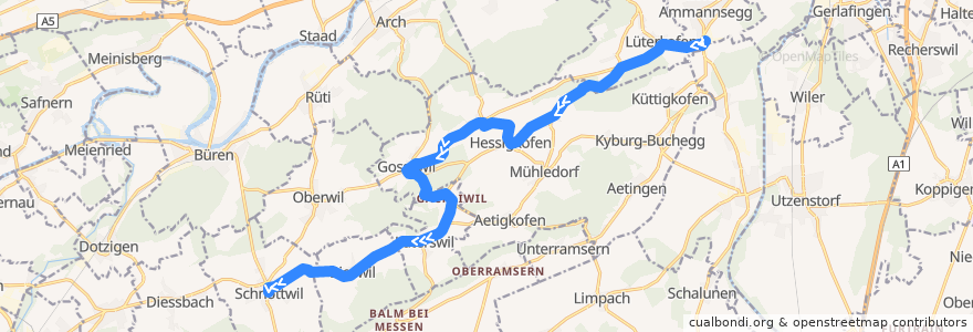 Mapa del recorrido Bus 886: Lohn-Lüterkofen => Schnottwil de la línea  en Bezirk Bucheggberg.