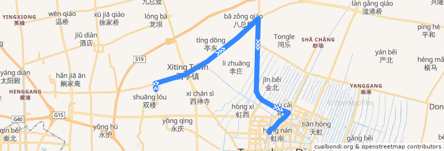 Mapa del recorrido 285路: 西亭中学 => 通州客运站 de la línea  en 퉁저우구.