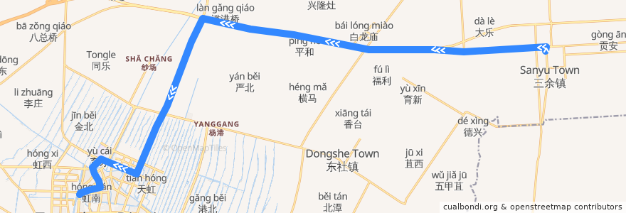 Mapa del recorrido 232路: 三余公交回车场 => 通州客运站 de la línea  en Тунчжоу.