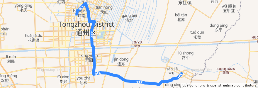 Mapa del recorrido 221路: 二甲客运站 => 胜利桥公交回车场 de la línea  en Tongzhou.