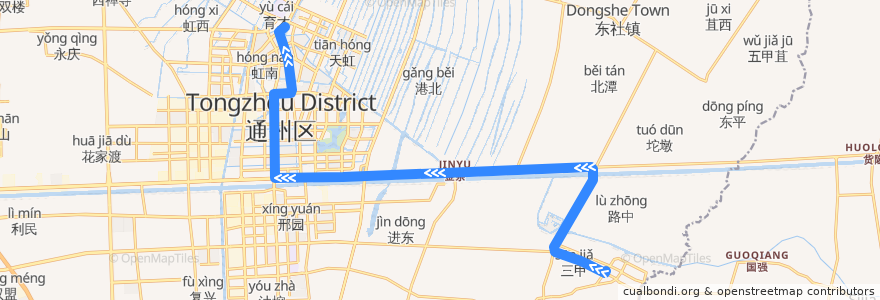 Mapa del recorrido 222路: 二甲客运站 => 通州北站 de la línea  en Tongzhou.