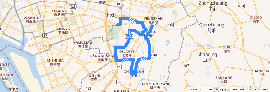 Mapa del recorrido 87路(往程) de la línea  en 鳳山区.