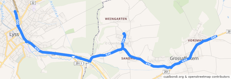 Mapa del recorrido Bus 363: Vorimholz => Lyss de la línea  en Seeland administrative district.