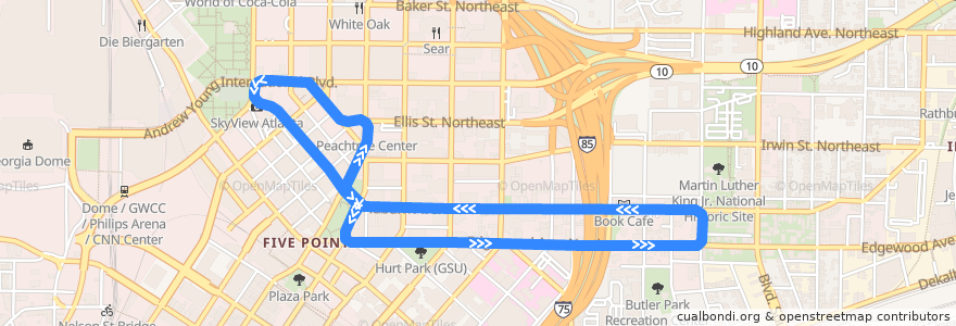 Mapa del recorrido Atlanta Streetcar de la línea  en Atlanta.