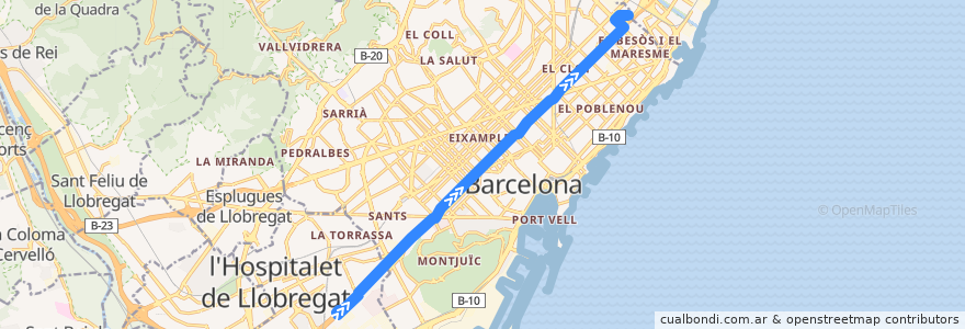 Mapa del recorrido H12: Gornal => Besòs-Verneda de la línea  en Barcelona.