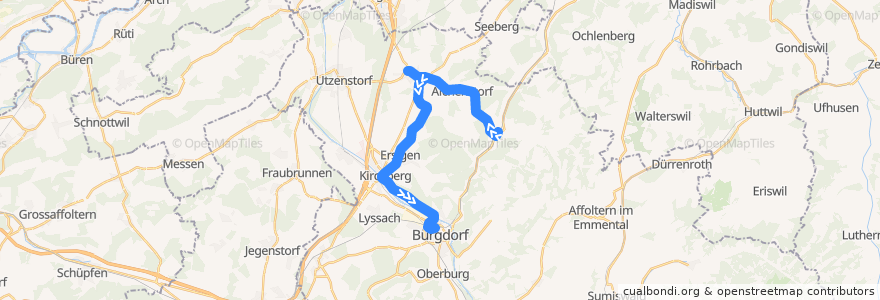 Mapa del recorrido Bus 466: Wynigen => Burgdorf de la línea  en Verwaltungskreis Emmental.