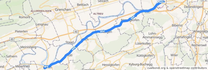 Mapa del recorrido Bus 8: Solothurn => Büren an der Aare de la línea  en 스위스.