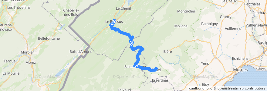 Mapa del recorrido Bus 723: Le Brassus => Gimel (Sa et Di en été) de la línea  en Vaud.