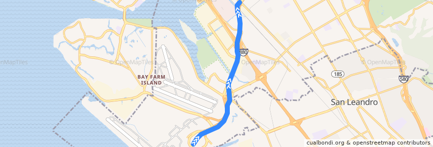 Mapa del recorrido BART Beige Line: OAK Airport => Coliseum de la línea  en Окленд.