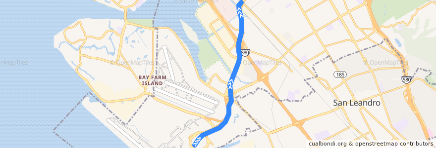 Mapa del recorrido BART Beige Line: OAK Airport => Coliseum de la línea  en Oakland.