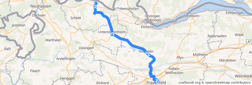 Mapa del recorrido Bus 823: Frauenfeld, Bahnhof => Diessenhofen, Bahnhof de la línea  en Suisse.