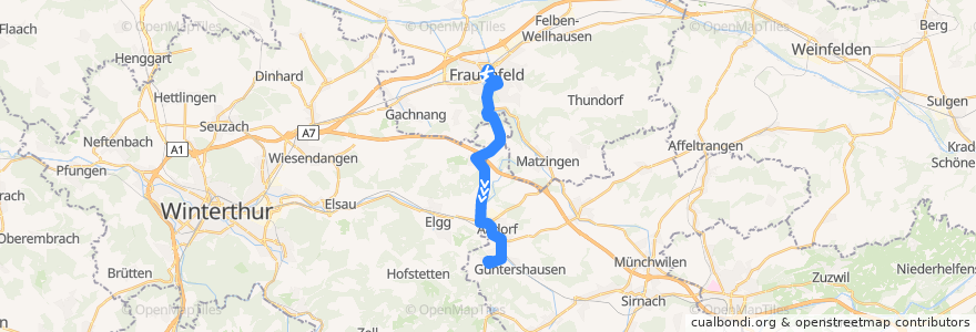 Mapa del recorrido Bus 834: Frauenfeld, Bahnhof => Ettenhausen TG, Elggerstrasse de la línea  en İsviçre.