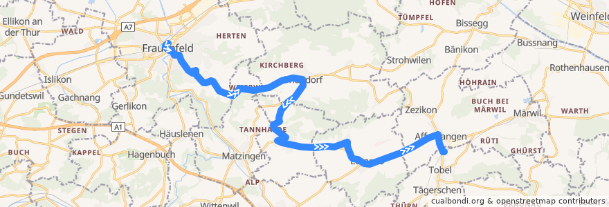 Mapa del recorrido Bus 837: Frauenfeld, Bahnhof => Tobel-Affeltrangen, Bahnhof de la línea  en Turgovia.