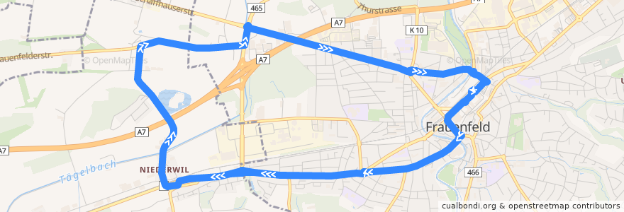 Mapa del recorrido Bus 824: Frauenfeld - Niederwil de la línea  en Bezirk Frauenfeld.