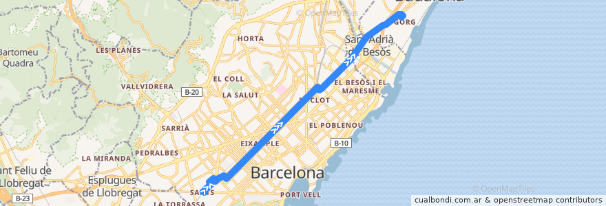 Mapa del recorrido H10 Pl Sants => Olímpic de Badalona de la línea  en Barcelonès.