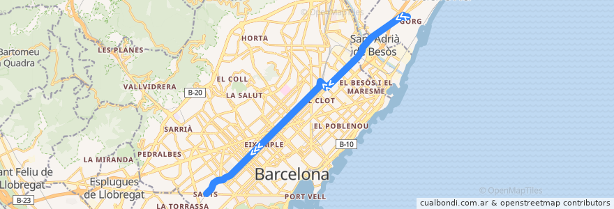 Mapa del recorrido H10: Olímpic de Badalona => Pl Sants de la línea  en Barcelonès.