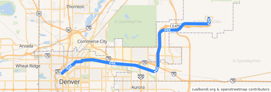 Mapa del recorrido RTD A Line → Denver Airport de la línea  en Денвер.