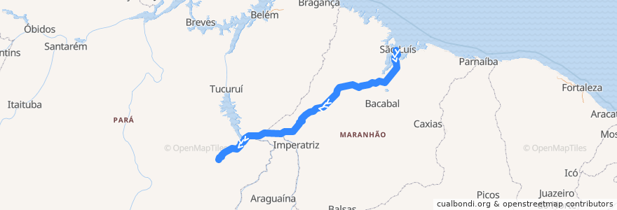 Mapa del recorrido Trem de Passageiros da Estrada de Ferro Carajás de la línea  en البَرَازِيل.