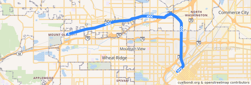Mapa del recorrido RTD G Line → Wheat Ridge/Ward Road de la línea  en Colorado.