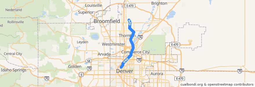 Mapa del recorrido RTD N Line → Eastlake & 124th de la línea  en Colorado.