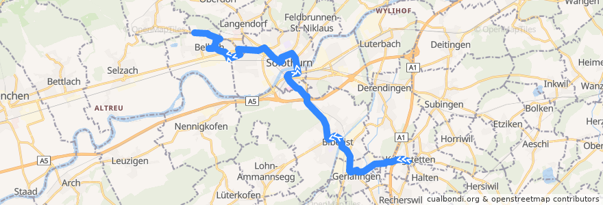 Mapa del recorrido Bus 2: Kriegstetten => Bellach de la línea  en Soleura.