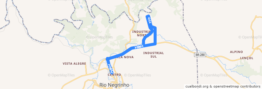 Mapa del recorrido Vila Nova (sentido anti-horário) de la línea  en Rio Negrinho.